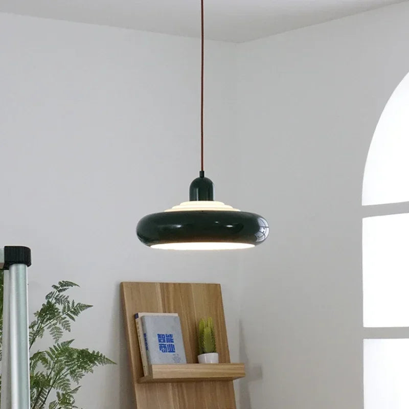 Dark green Bauhaus Pendant Light - Modern Suspension | LED, Metal, 90-260V, modern lighting fixture for dining or living rooms.