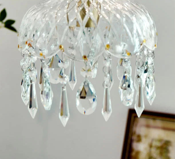 Crystal fringe detail of French Vintage Crystal Chandelier - Copper Hanging Lamp, ideal for elegant lighting in any room.
