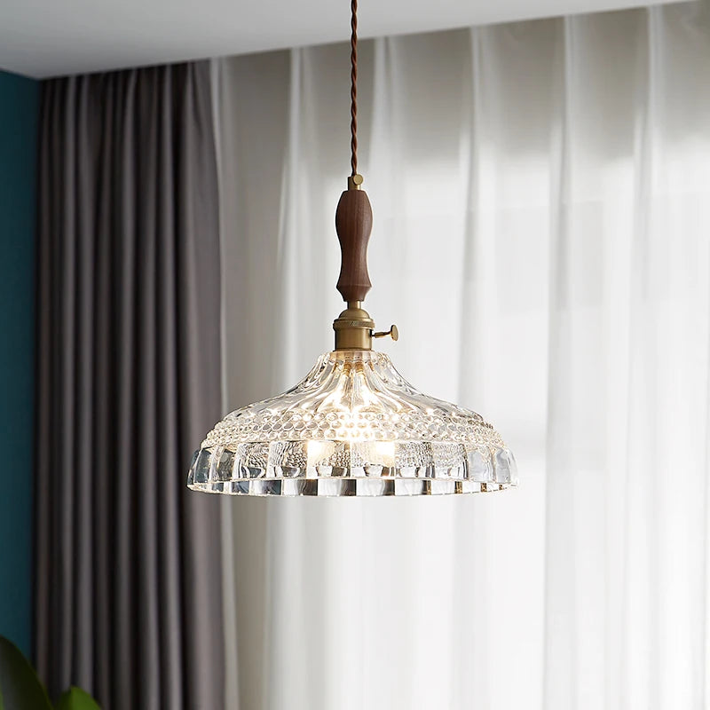 LUXELY vintage taklampa i trä och glas