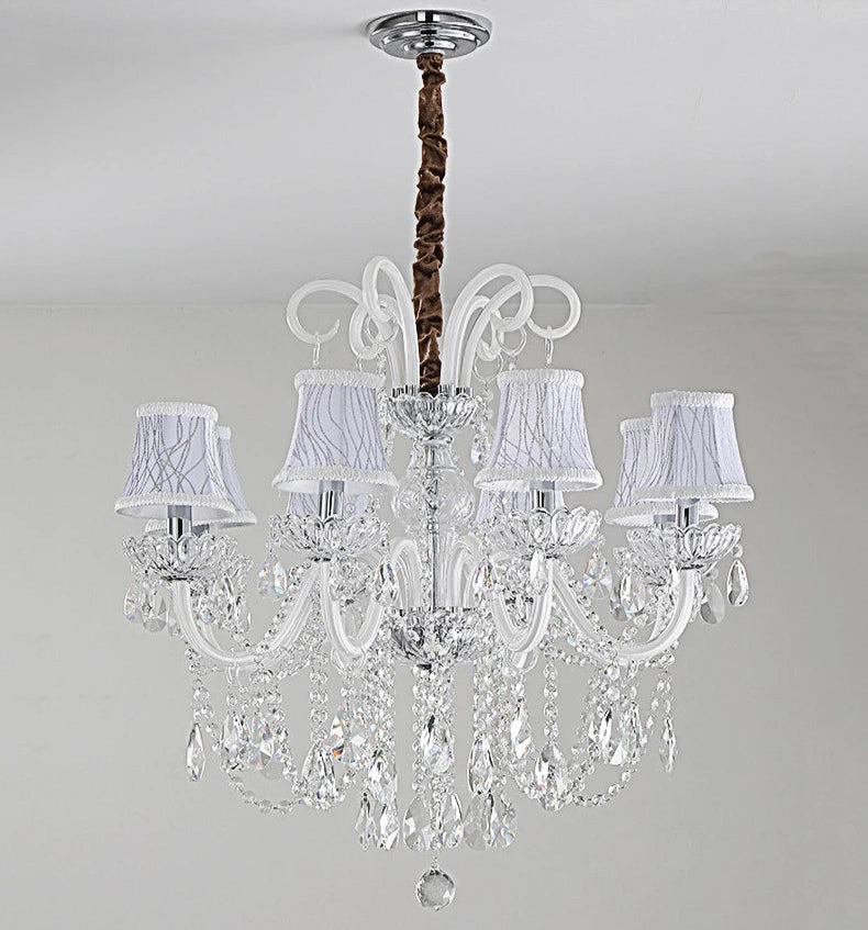Elegant Nordic Crystal Chandelier - Luxury Pendant Light with 8 heads and white textured lampshades, ideal for upscale interiors.