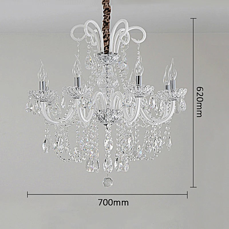 Lampadario Nordic Crystal - Lampada a sospensione di lusso a 8 luci con dimensioni di 700 mm di larghezza e 620 mm di altezza, ideale per spazi duplex e ville.