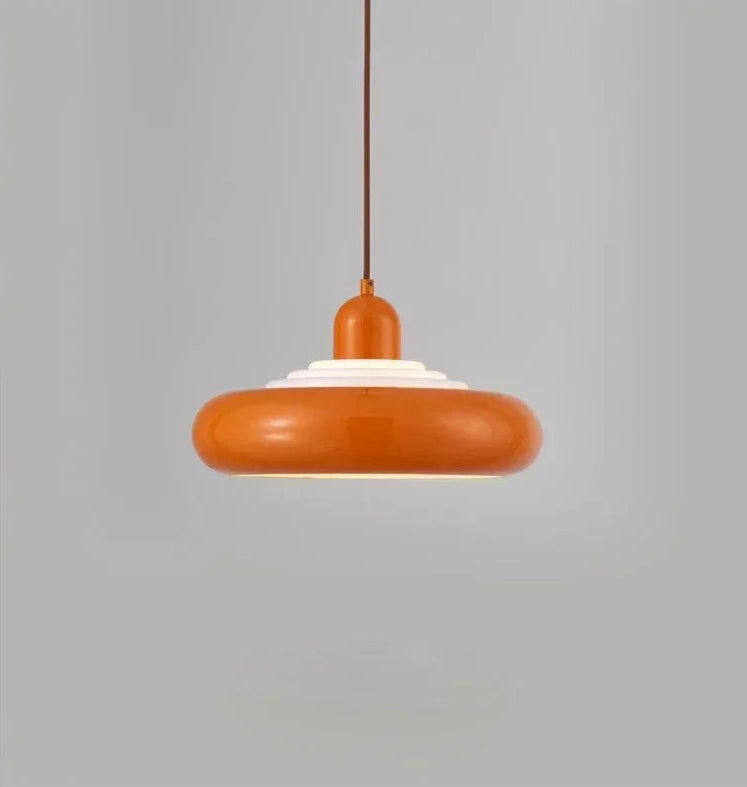 Side view of orange Bauhaus Pendant Light - Modern Suspension | LED, Metal, 90-260V, retro-modern ceiling fixture.