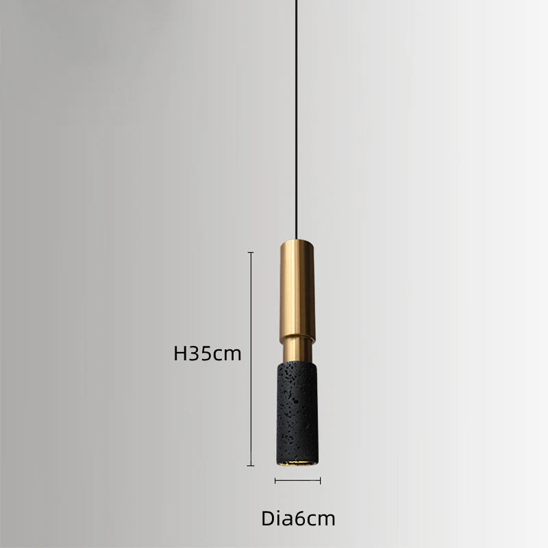 Slim gold and black stone pendant light, 35cm height, perfect for bar counters or modern kitchen lighting with industrial elegance.