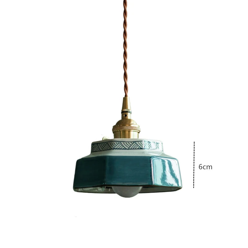 Floral ceramic pendant lamp with LED bulb and brass top, 9.5cm height, ideal for vintage-inspired ceiling lighting.