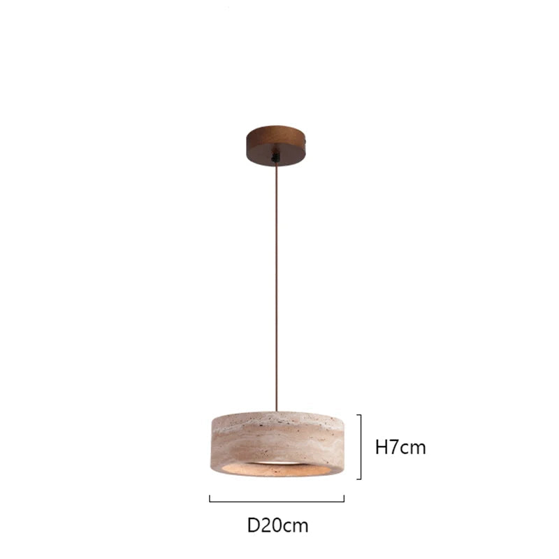 Diagram of Travertine Retro Pendant Light with 1.8m adjustable wire and 18W built-in LED, suitable for bedroom and study lighting.