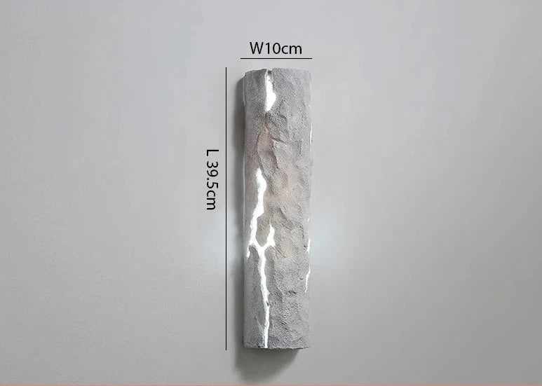 White LED Resin Wall Lamp with stone-like texture, 39.5cm x 10cm, IP65 waterproof for minimalist and modern outdoor lighting.