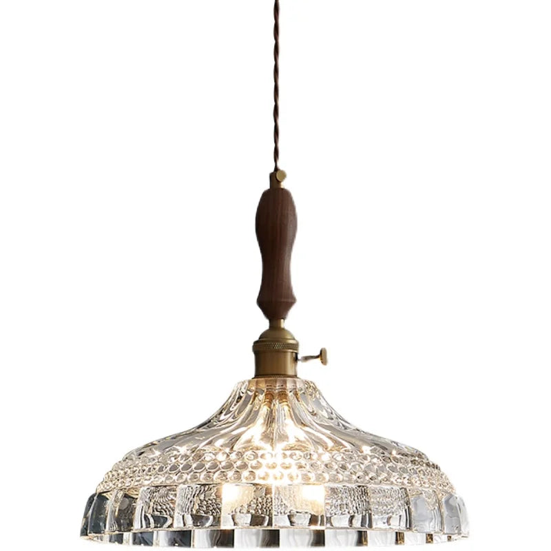 LUXELY vintage taklampa i trä och glas