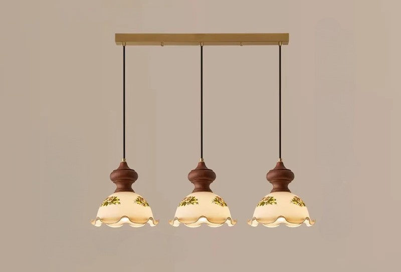 Camellia glass walnut pendant light wabi sabi