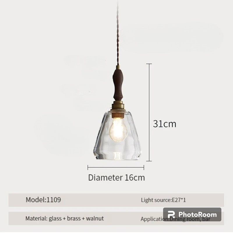 LUXELY vintage taklampa i trä och glas