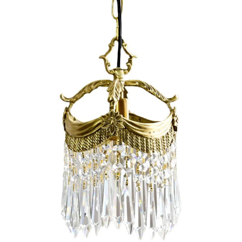 Full view of Luxury French Velvet Tassel Chandelier with crystal prisms and copper frame, ideal for upscale home lighting.