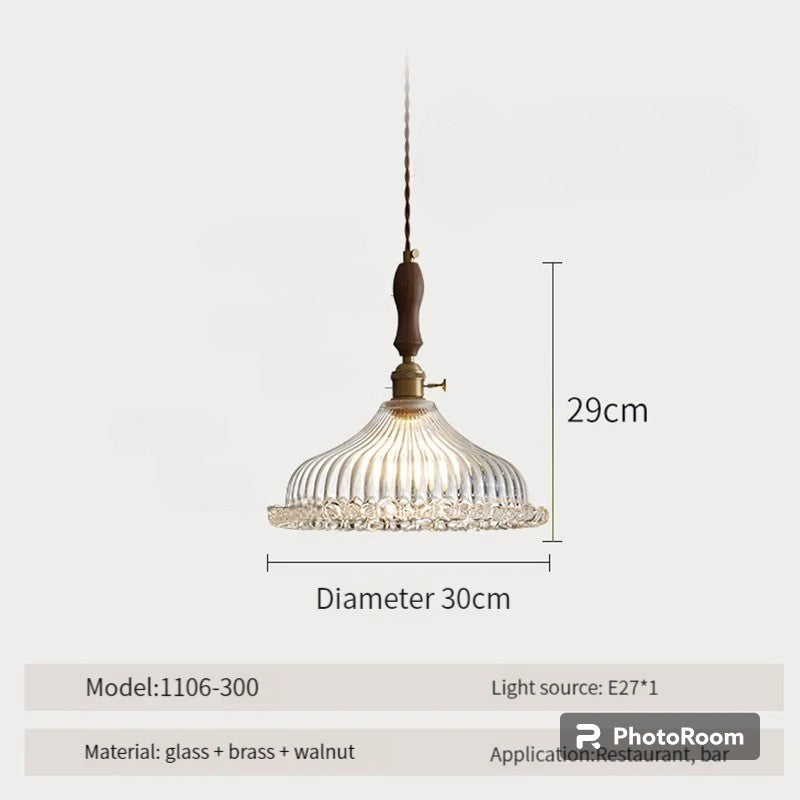 LUXELY vintage taklampa i trä och glas