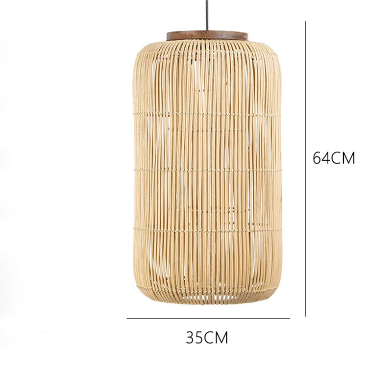 Tall 64cm natural LUXELY rattan pendant light with 35cm diameter, perfect for high ceilings in japandi-inspired interiors.