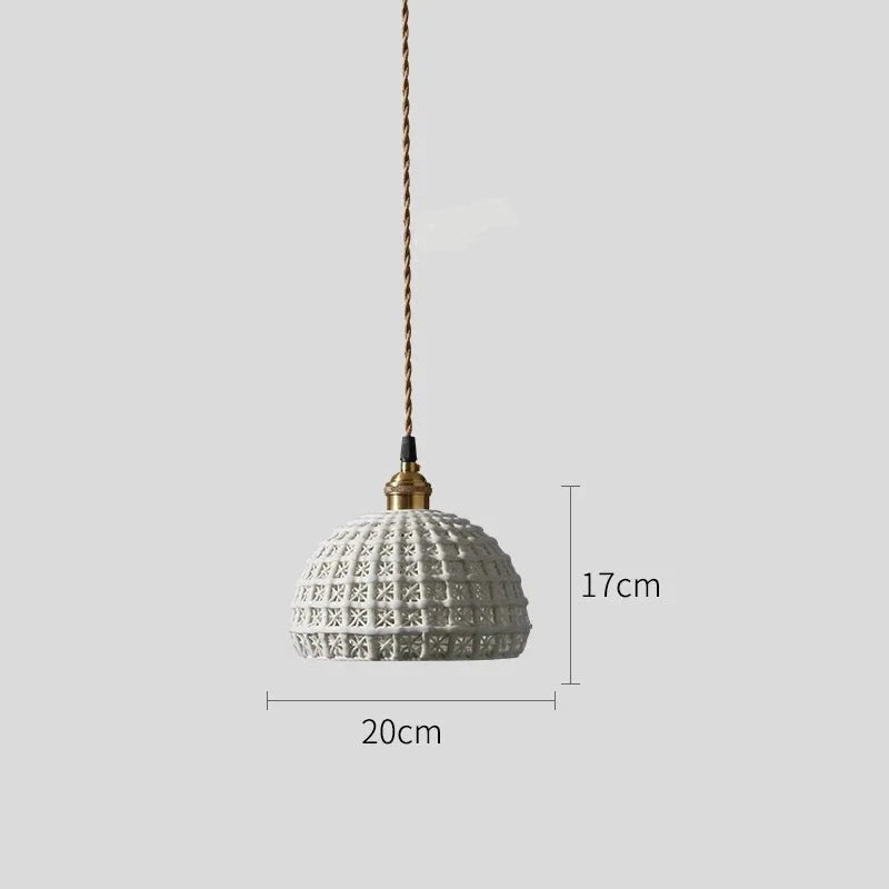 White ceramic dome pendant light by LUXELY with 20cm diameter and 17cm height, perfect for kitchen or bar lighting.