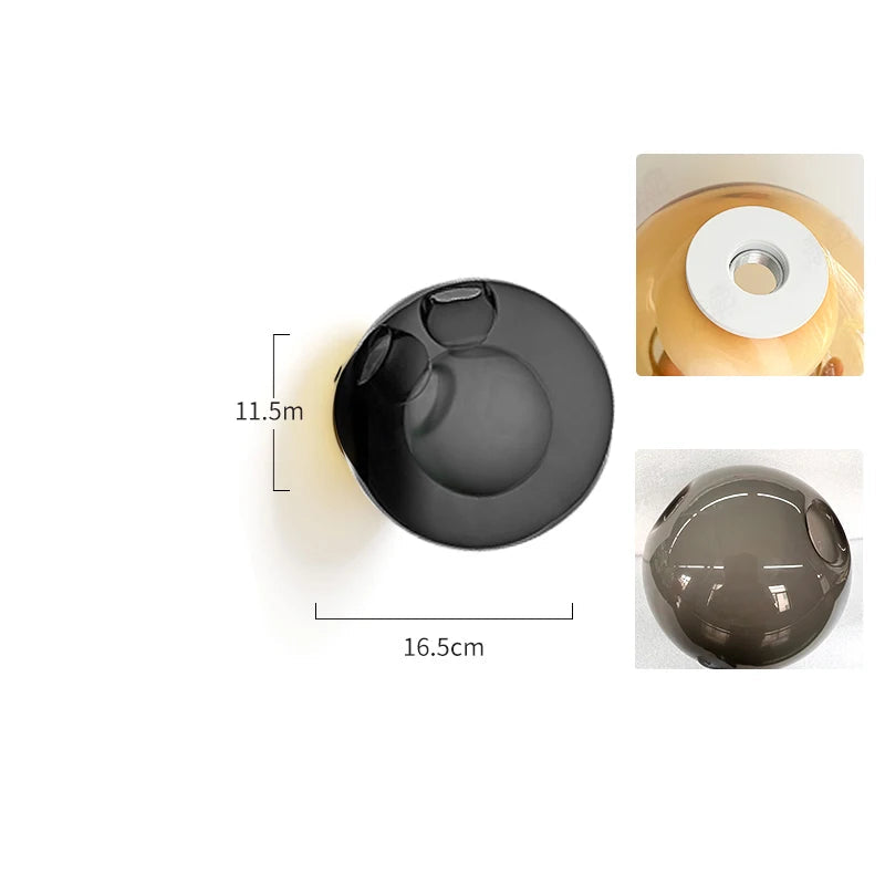 Gray glass ball LED wall sconce with Italian designer style, perfect for minimalist and modern bedroom or café lighting.