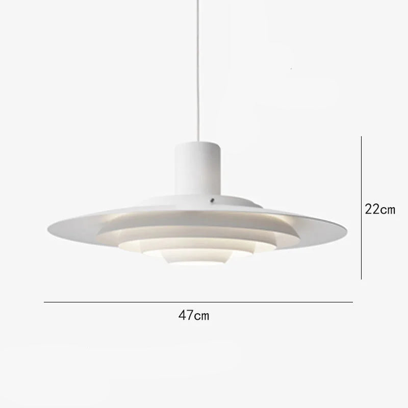 White Silver Cord Pendant Light - E27 Art Lamp, 47cm wide with 22cm height, adjustable hanging cord, iron and aluminum build.