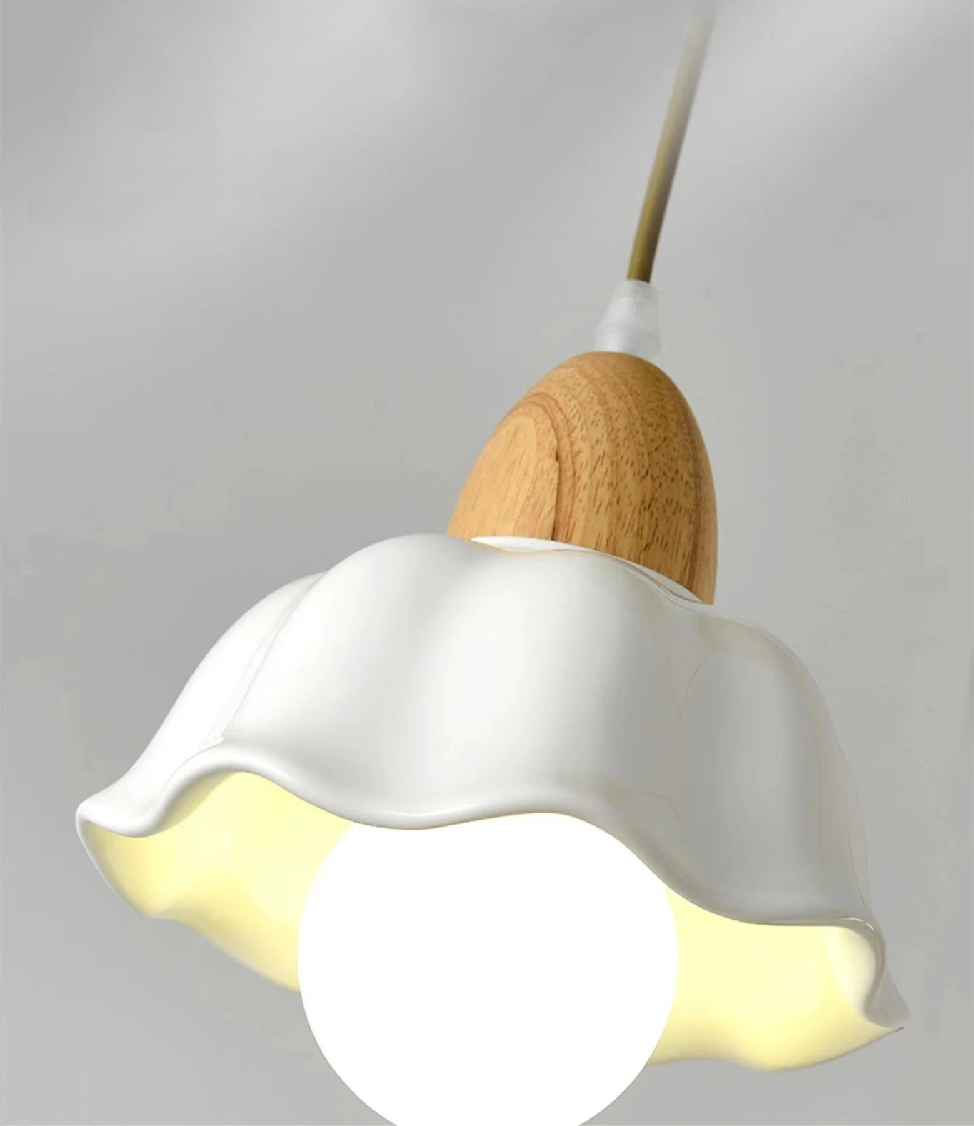 Japanese ceramic pendant light with wood accent