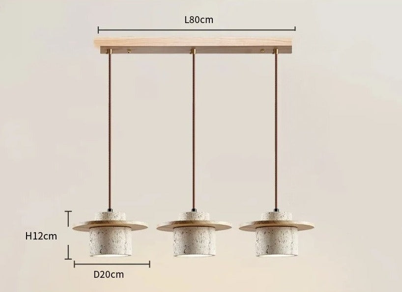 Triple pendant light fixture by LUXELY in Japanese travertine style, 80cm wide, perfect for modern dining or kitchen lighting.