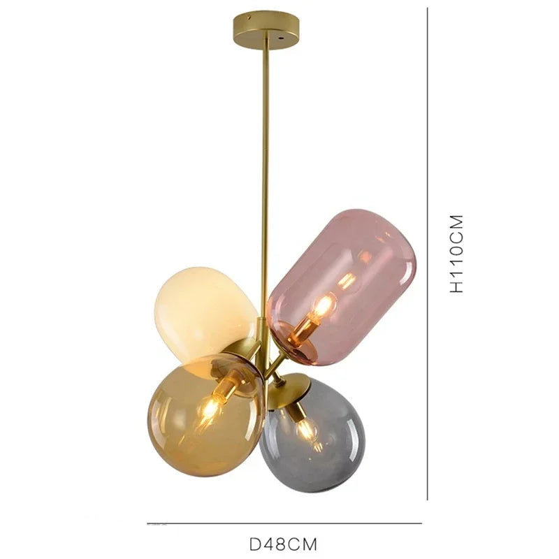 Stained glass branch chandelier with dimensions 48cm wide and 110cm high, showcasing size and design for pendant lighting selection.