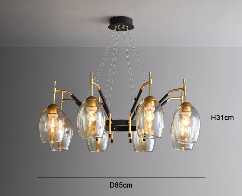 LED-Kronleuchter aus schwarzem Glas für Kücheninsel