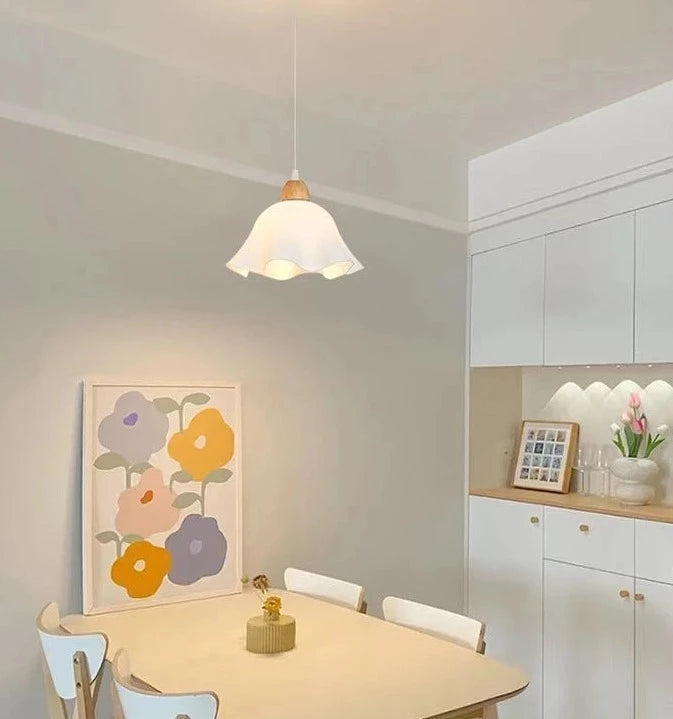 Japanese ceramic pendant light with wood accent
