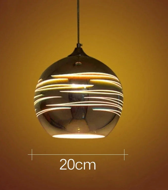 Glass 3D Fireworks Pendant Light - LED Stylish Design in 20cm spherical size, with sleek LED stripe pattern for modern lighting.