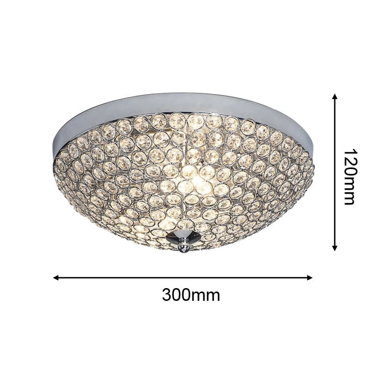 Dimensions of crystal ceiling light - 300mm diameter and 120mm height, ideal for compact luxury lighting.