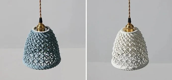Comparison of blue and white tall ceramic pendant lights by LUXELY, perfect for pendant vintage or wabi-sabi interiors.