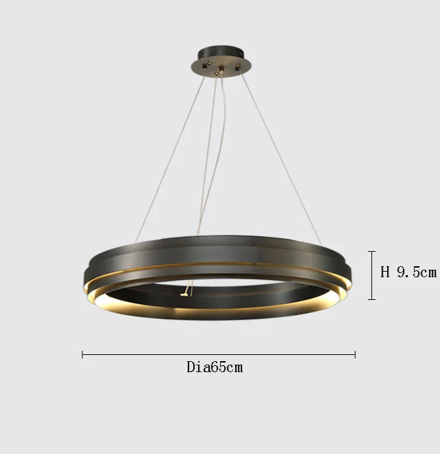 Gun black LED chandelier, 65cm diameter, ideal for modern bedrooms or dining rooms, with stainless steel frame.