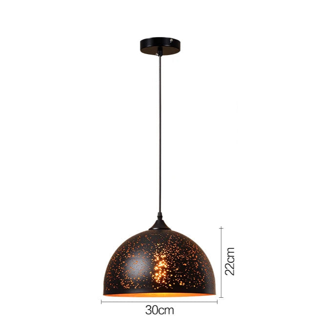 Retro Industrial Black Chandelier with 30cm dome pendant and 22cm height, offering warm ambient lighting for dining or kitchen spaces.