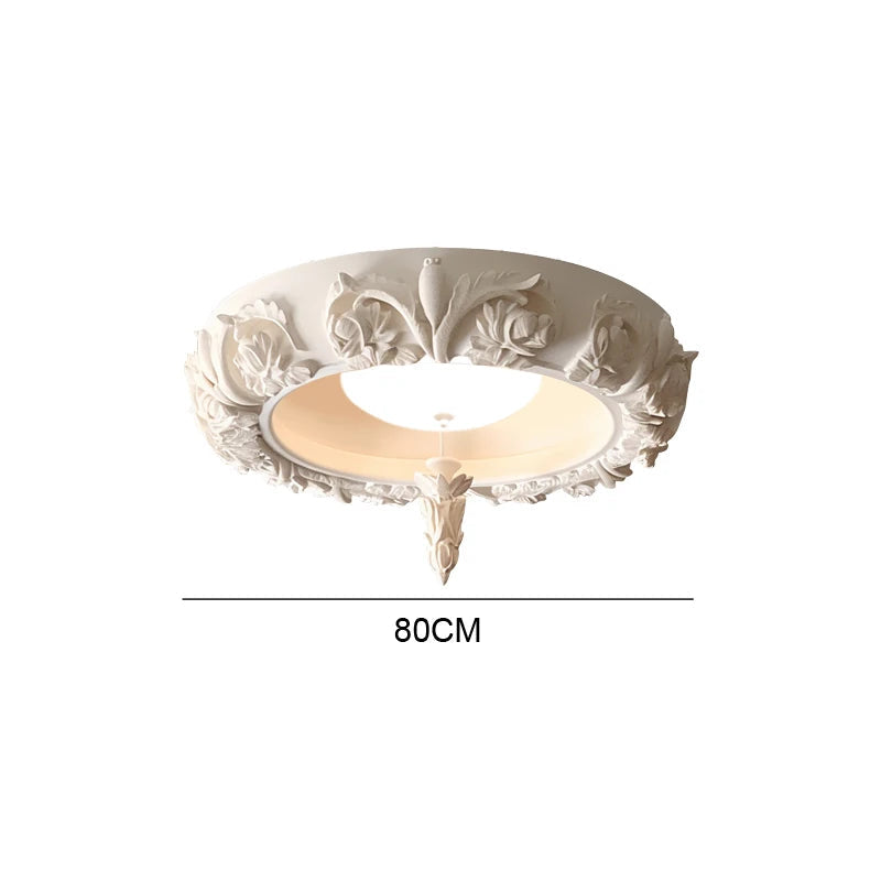 80cm carved plaster chandelier - french farmhouse ceiling light with floral design and 60W LED for elegant lighting.