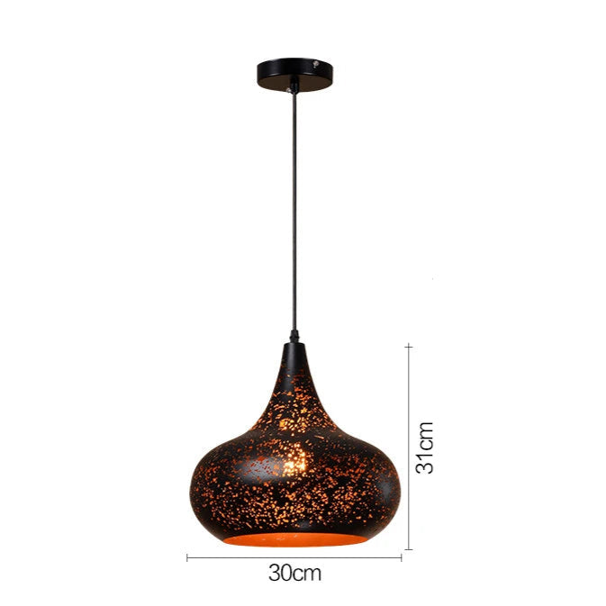 Retro Industrial Black Chandelier with 30cm wide gourd-shaped pendant and 31cm height, ideal for vintage-inspired home lighting.