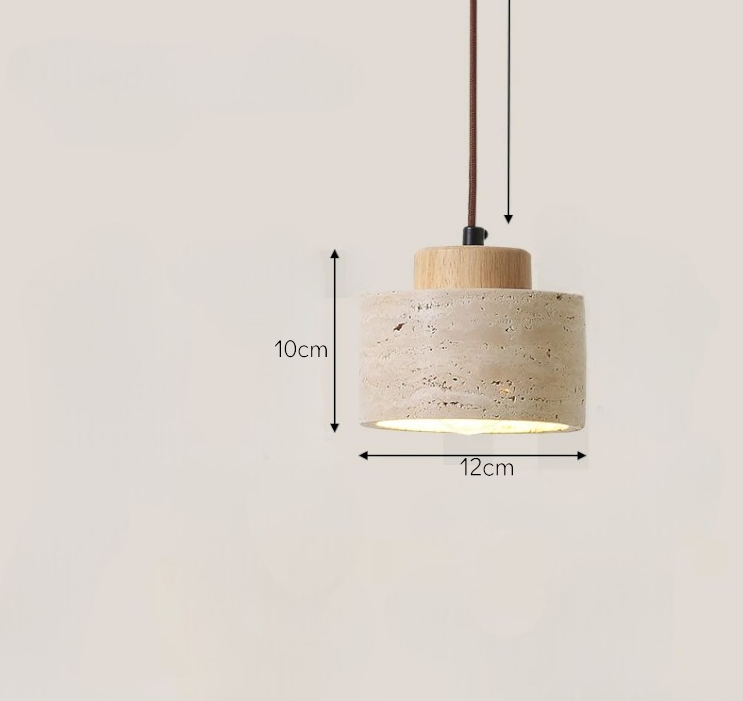 LED Travertine stone pendant light with wooden base