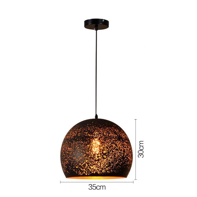Retro Industrial Black Chandelier with 35cm round pendant and 30cm height, offering wide illumination for dining or living areas.