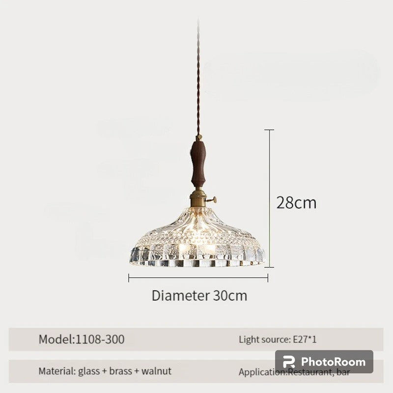 LUXELY vintage taklampa i trä och glas