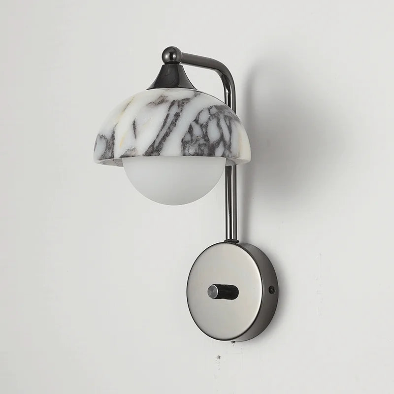 Artistic black stone alabaster wall sconce with G9 LED base, shown turned off against a white background for product clarity.