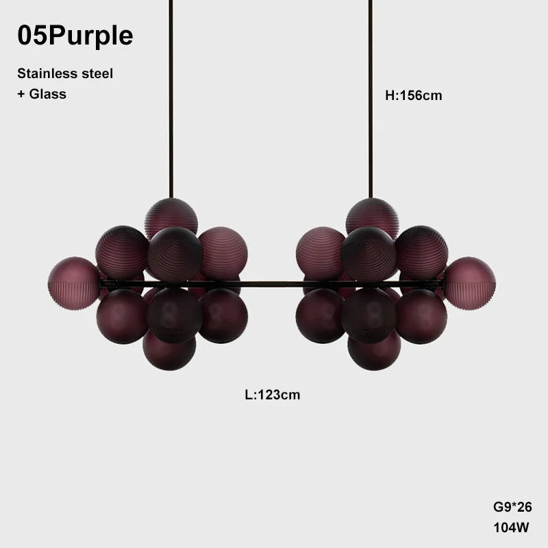 Large 26-globe Purple Grape LED chandelier, 123cm wide, ideal for statement lighting in spacious living or dining areas.