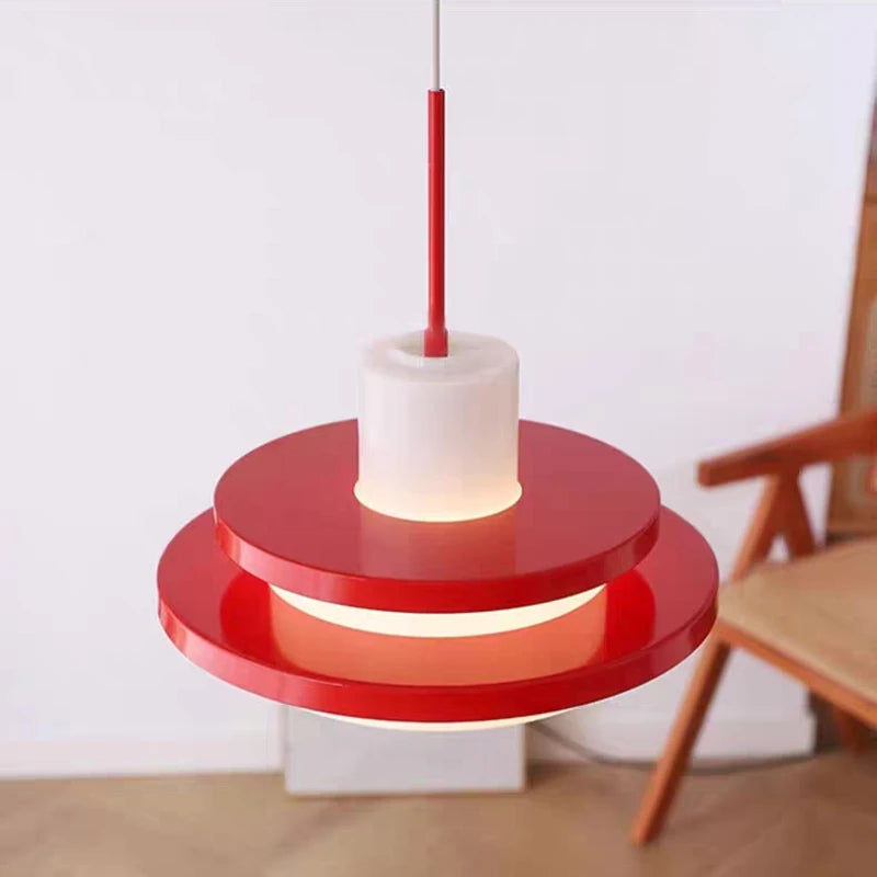 Top view of the Nordic Retro LED Chandelier showing its bold red circular design and minimalist aesthetic.