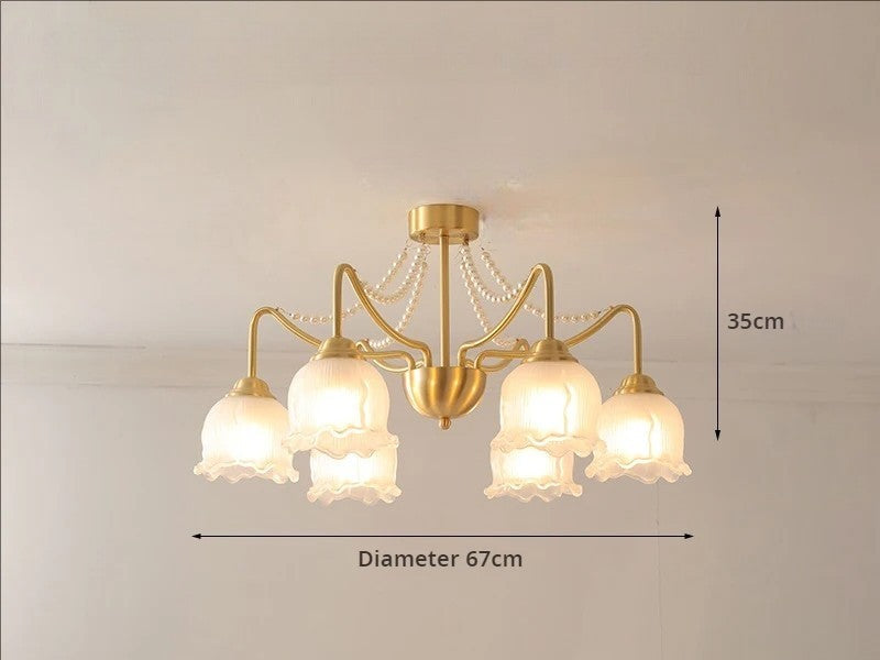 Flush-mount five-light modern copper chandelier, 67cm diameter and 35cm height, perfect for stylish ceiling lighting.