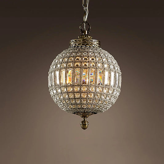 Retro Crystal Chandelier with LED lighting and copper finish, featuring a globe design ideal for villa or hotel lobby decor.