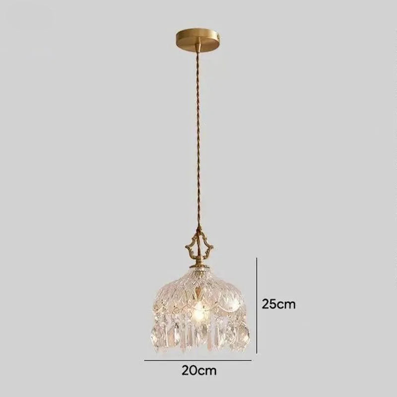 Size chart of French Vintage Crystal Chandelier - Copper Hanging Lamp, 20cm wide and 25cm high, perfect for medium rooms.