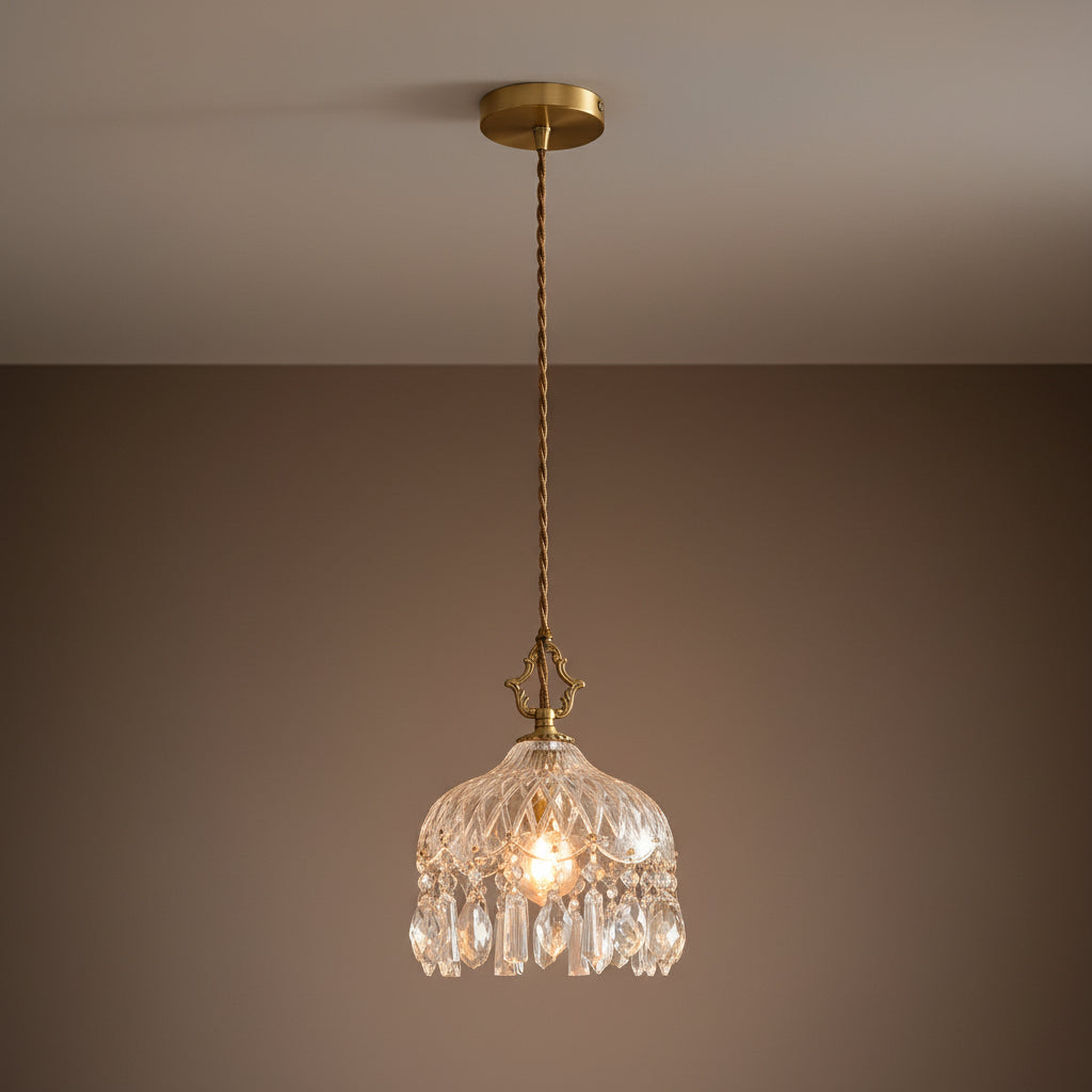 Size chart of French Vintage Crystal Chandelier - Copper Hanging Lamp, 20cm wide and 25cm high, perfect for medium rooms.
