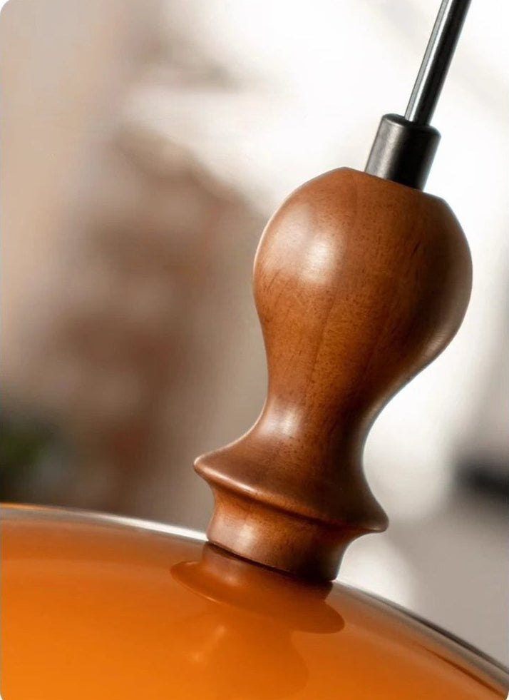 Detailed view of the wooden top accent on the Modern LED Pendant Light, adding a touch of elegance to the fixture.