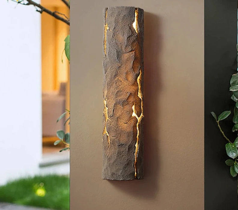 Outdoor LED Resin Wall Lamp mounted on exterior wall, showcasing IP65 waterproof design and warm ambient lighting for garden or patio.