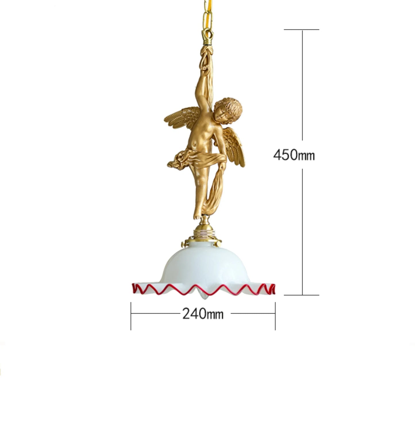 Dimensions of Copper Angel Pendant Light showing 450mm height and 240mm width, suitable for stylish ceiling light installations.