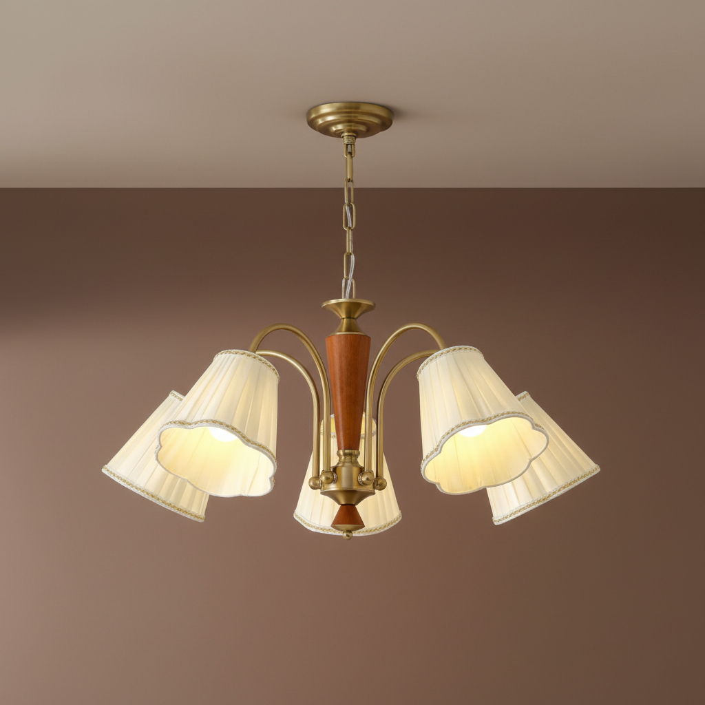 Antique fabric shade dining chandelier