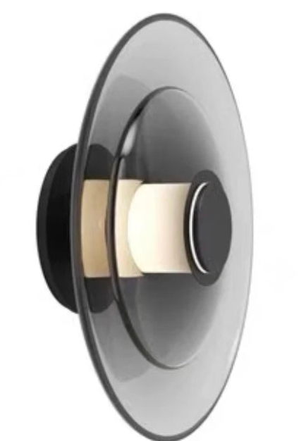 Black modern glass wall light with LED bulb and 23cm diameter, ideal for sleek Italian designer bedroom or café lighting.