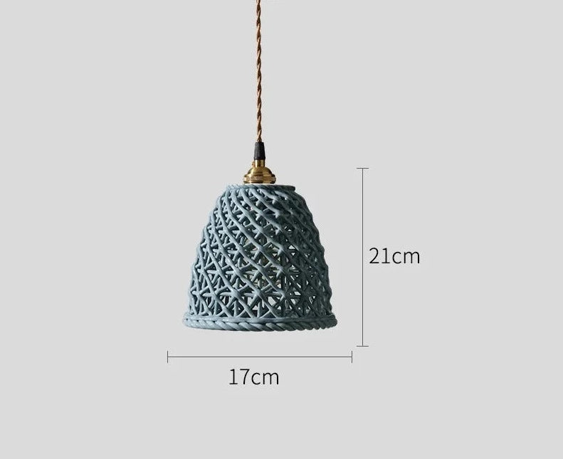 Blue ceramic hanging light by LUXELY with 21cm height and 17cm diameter, perfect for pendant hotel or coffee shop lighting.
