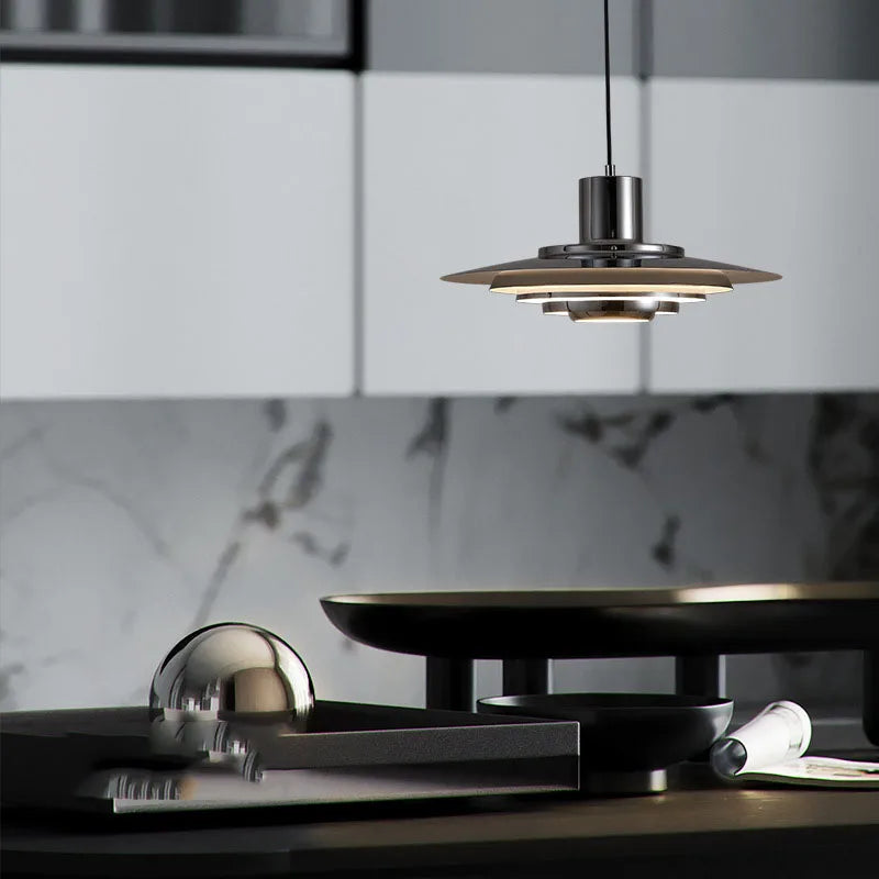 Contemporary kitchen setup with Silver Cord Pendant Light - E27 Art Lamp, LED-lit and metal design for focused illumination.