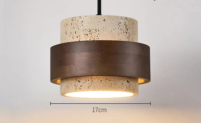 Travertine pendant lamp bedside with 17cm diameter, featuring wabi-sabi design and dimmable light for stylish ceiling installations.