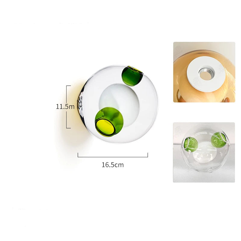 Clear and green Italian designer glass wall light with LED bulb, ideal for fresh and artistic lighting in modern spaces.